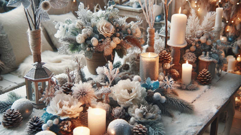 Winterdecoraties met kunstbloemen voor een sfeervolle ambiance